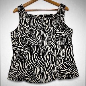 John Roberts Women’s Vintage Y2K Black/Cream Zebra Print Whimsy Top Size 14